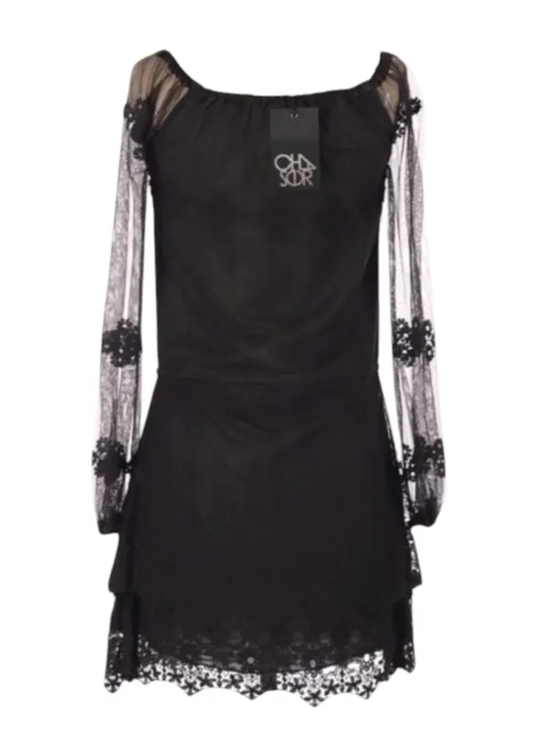 new Chaser ✶ Vintage Inspired Lace Off Shoulder Boho Cocktail Dress ✶ Black ✶ XS - Image 4