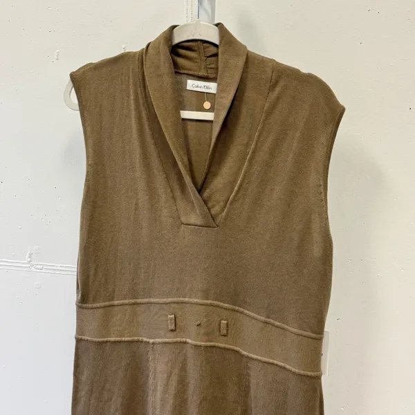 Calvin Klein Taupe Sleeveless Shawl Collar Sweater Dress CD2W1QAP XL - Image 3