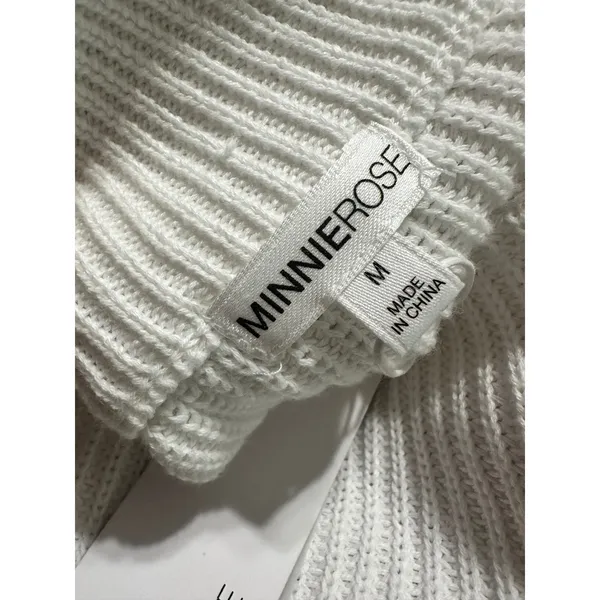 Minnie Rose White Cotton Shaker Mock Neck Zip Up Fringe‎ Jacket 8912 New - Image 8