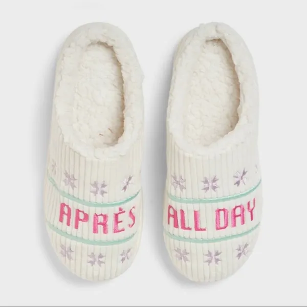 Wild‎ Fable Womens Slippers Cream "Apres All Day" Embroidered Plush Lined M 7/8 - Image 6