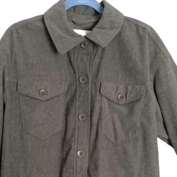 Avec Les Filles Top Womens L Gray Corduroy Long Sleeve Button Up Anthropologie - Image 5