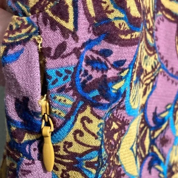 Free People Paisley Bell Sleeve Mini Dress Yellow Purple Boho Retro Size 4‎ - Image 8