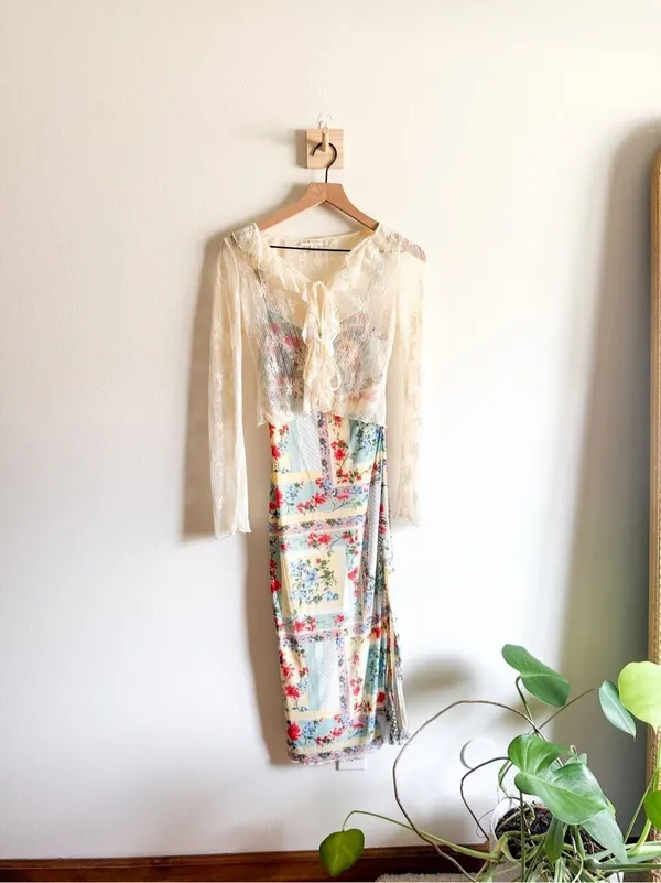Thirty / Thirty Patchwork Print Dress with Lace Shawl Size S - Image 4