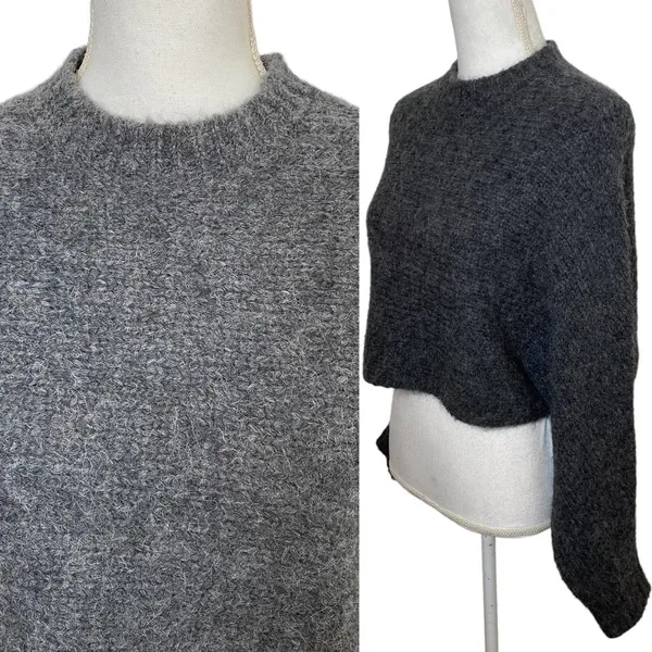 Aritzia Wilfred Free Cropped Sweater Alpaca Wool Blend Crewneck Pullover Small - Image 3