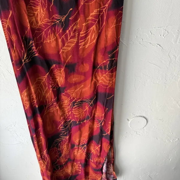 Jane Ashley Dress Vintage Large Red Orange Leaf Print Fall Sleeveless Maxi Boho‎ - Image 4