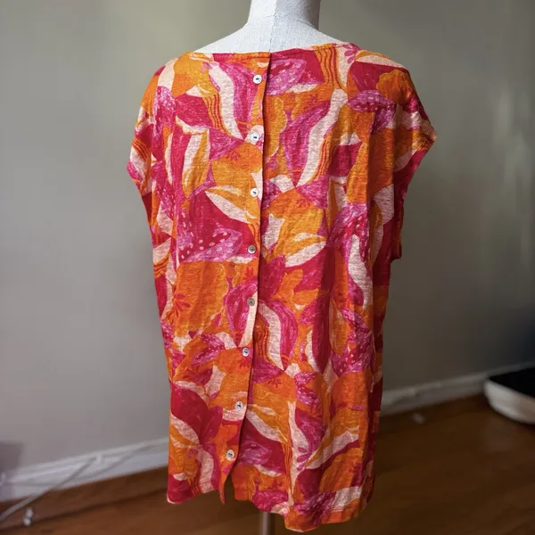 Cynthia Rowley Women's 100% Linen Botanical Floral Top Blouse Cottage Boho Sz L - Image 2