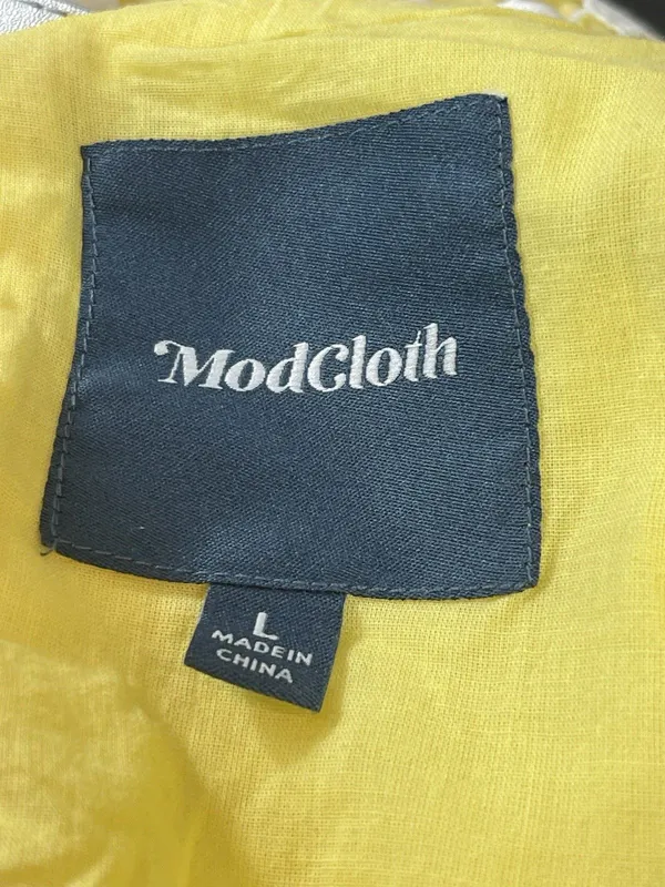 ModCloth 1960s Inspired Floral Lace Fit & Flare Dress Yellow White Belted L - Image 6