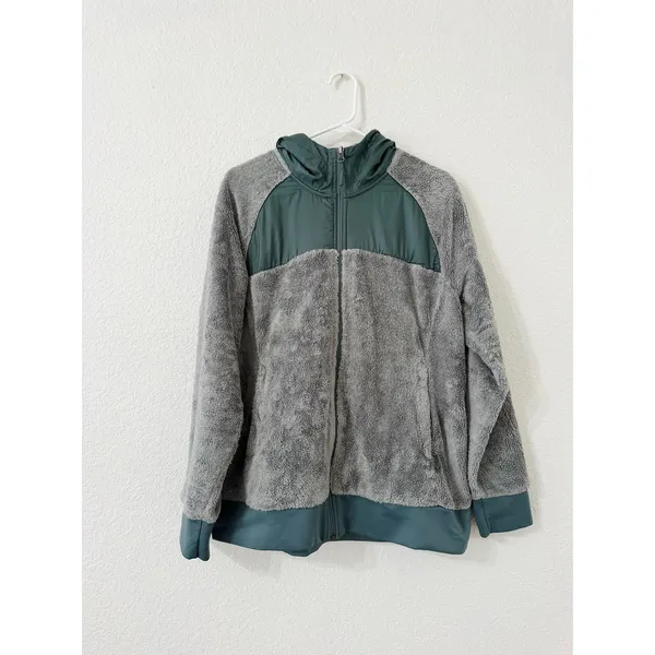 The North Face Campshire Full Zip Hooded Sherpa Fleece Jacket Gray Green XL - Image 2