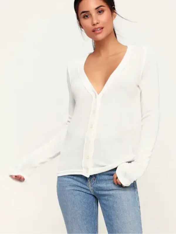 We The Free Ivory Button-Front Long Sleeve Top - Image 9