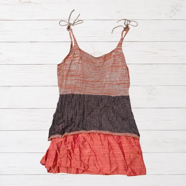 Crochet Tank Tunic Rust Brown Multicolor Ribbon Boho Hippie Eclectic L Z Ba - Image 3