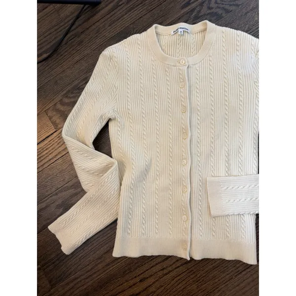REFORMATION Natalie Cable Stich Cardigan Sweater In Lemon Icing XS NEW READ - Image 9