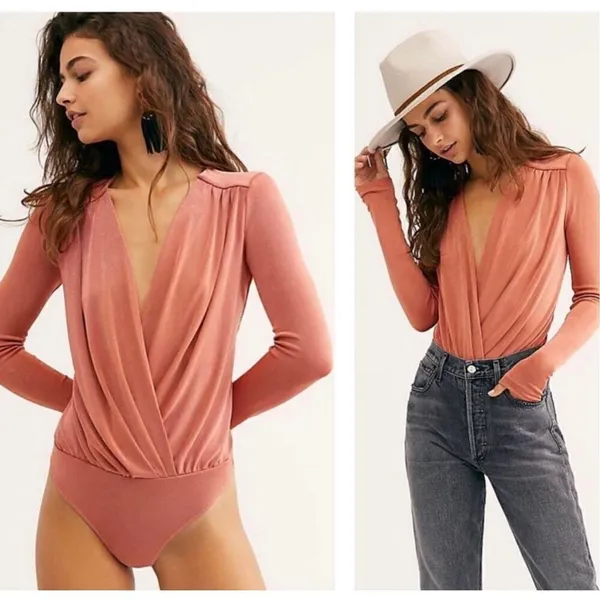 Free People Turnt‎ Long Sleeve Bodysuit in Ginger Spice Sz M - Image 2