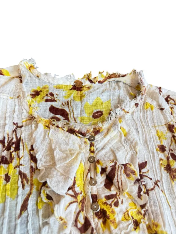 Free People One Naya Floral Crop Top Shirt Blouse Gauze Stretch Size Large - Image 3