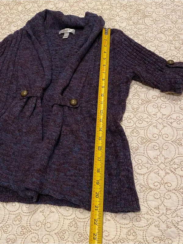 Dressbarn Women’s Knit Cardigan in Blue and Burgundy Size Large - Image 3