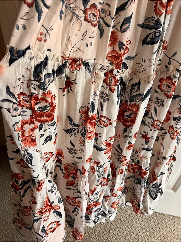 Lucky Brand White Maxi Dress with Red and Navy Floral Print - Image 5