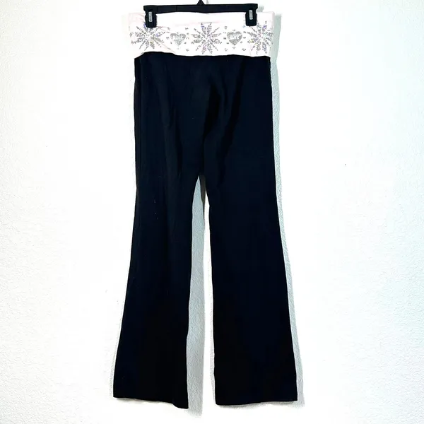 M Pants Victoria's Secret PINK Fold over Yoga Flare Bootcut Sequins Vintage Y2K - Image 2