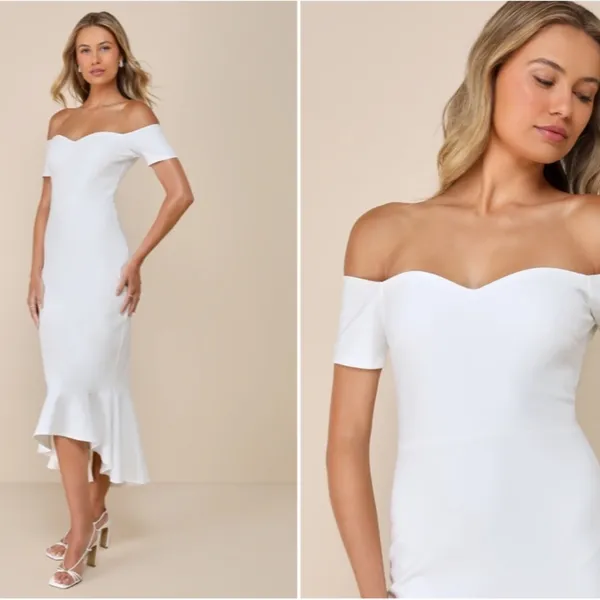 LULU's Bridal Shower Chic Modern Sexy Minimalist Mermaid Trumpet Midi Dress - Image 5