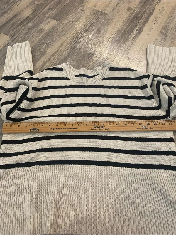 GAP Crew Neck Cotton Nautical Split Hem Striped Sweater Pullover Black Cream M - Image 8