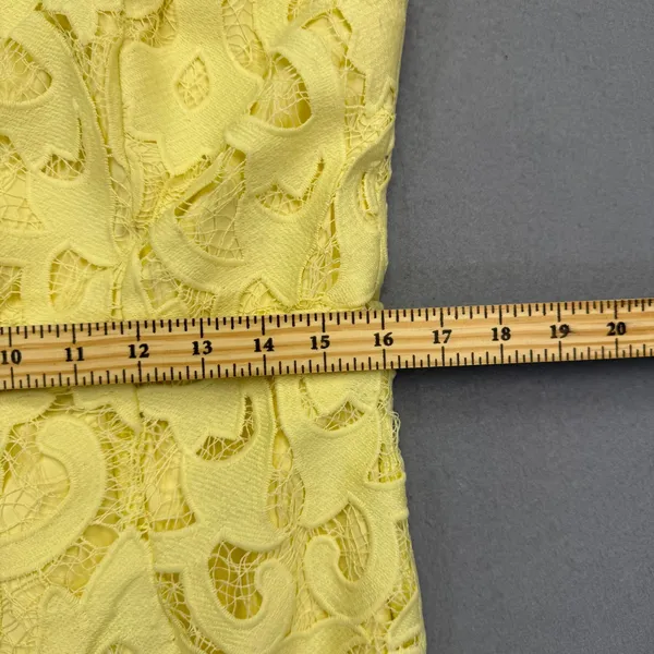 Bardot Yellow Guipure Lace Sheath Midi Dress 12 XL Square Neck Spaghetti Straps - Image 4