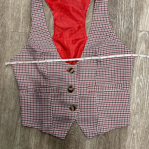 Vintage plaid checkered tuxedo vest button front red checks gingham small - Image 5