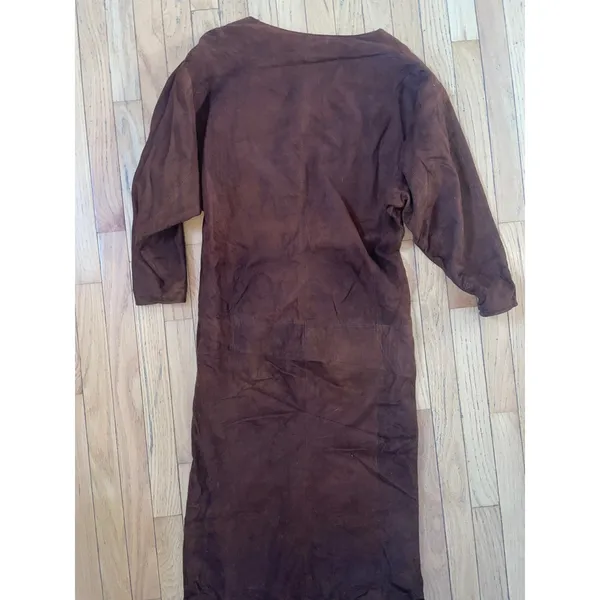 VTG Ambria SUEDE Designer Midi Length Dolman Dress‎ Sz S brown leather - Image 5