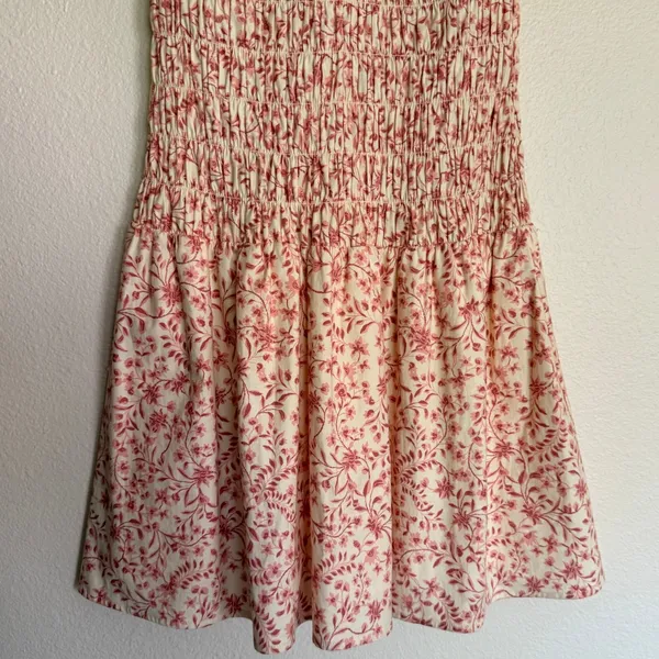 Reformation Leannah Pink Floral Smocked Mini Dress Organic Cotton Puff Sleeve 2 - Image 5
