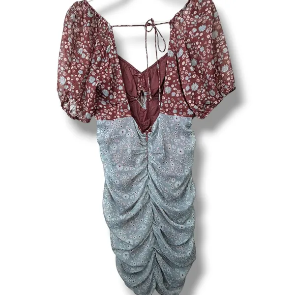 Free People x REVOLVE Storm Combo Tessa Ruched Blouson Sleeves Mini Dress Medium - Image 7