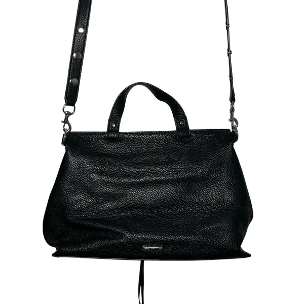 Rebecca Minkoff Medium Keith‎ Suede & Leather Satchel Handbag Crossbody Black - Image 3