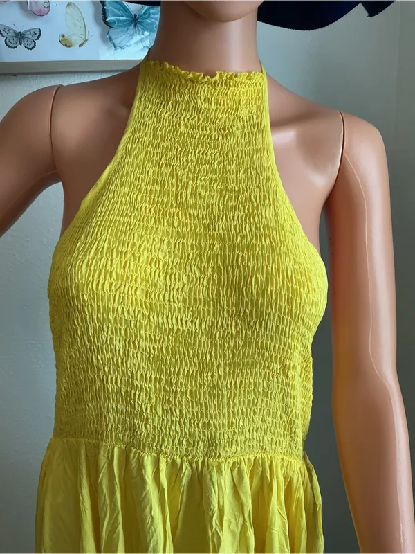 CHICME Yellow Halter Maxi Dress XL Smocked Back - Image 2