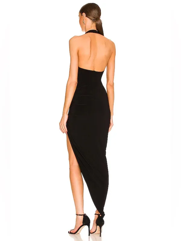 Norma Kamali Cross Halter Side Drape Black Gown Dress Size M NWT - Image 2
