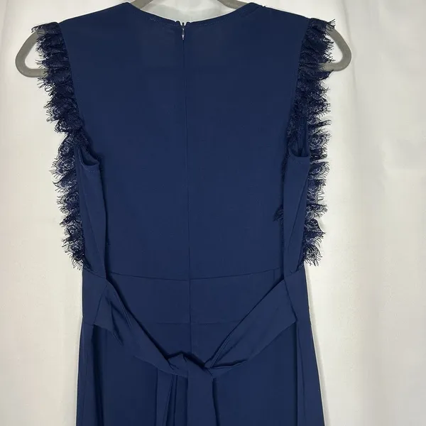 Altar'd State Size Med Navy Blue Maxi Dress Sleeveless Lace Details Tie Back Zip - Image 3