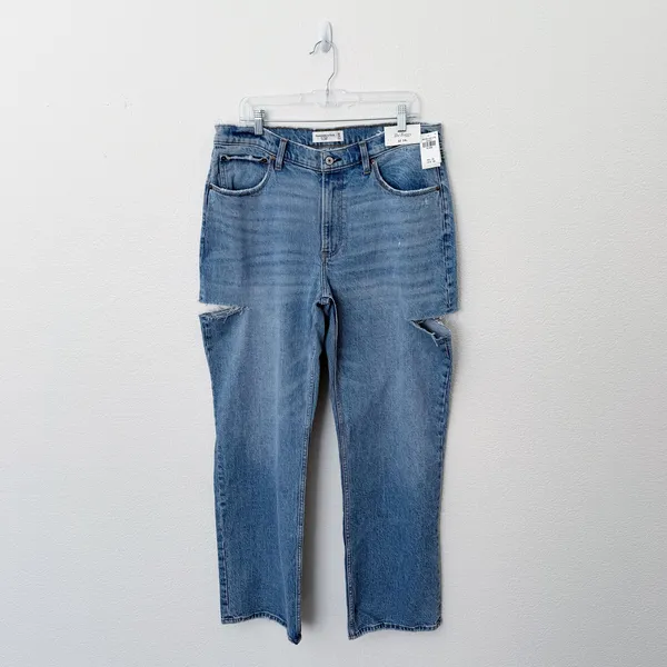 [Abercrombie & Fitch] The Baggy Mid Rise Jeans Side Slit Cuts NWT Sz 32 Long 14L - Image 3