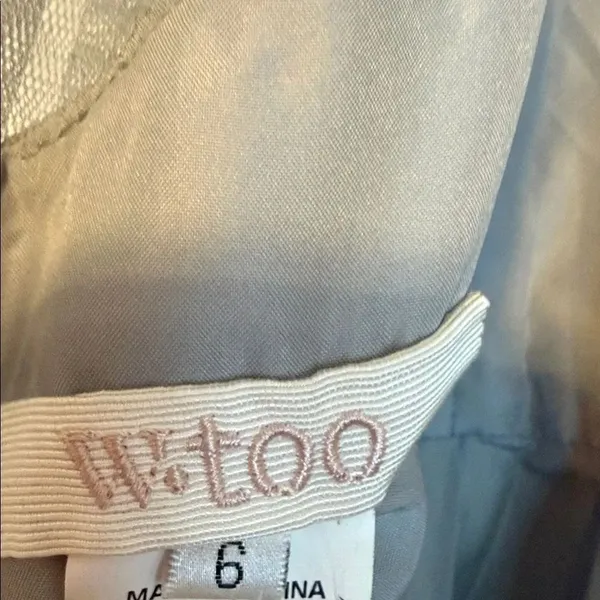 W Too by Watters Long Tulle Bridesmaid Dress Slate Gray BlueSize 6 V-Neck Gown - Image 7