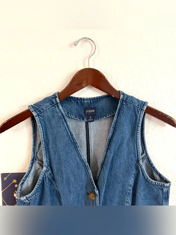 J.Crew Womens Vest Denim Jean Button Front Cotton Blend Size 6 - Image 3