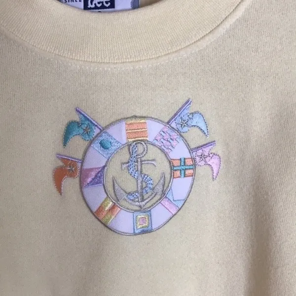 Lee Women's Vintage Nautical Anchor Pullover Sweater Yellow S - Image 4