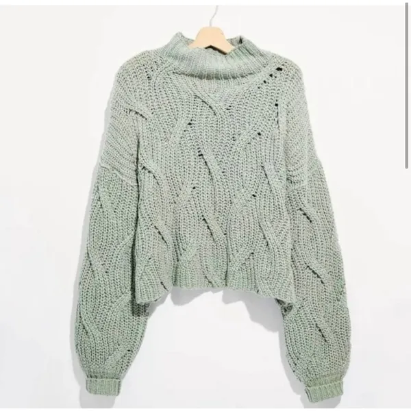 FREE PEOPLE Seasons Change Boxy Sweater Bubble Sleeves in Sage Green Size S - Image 3