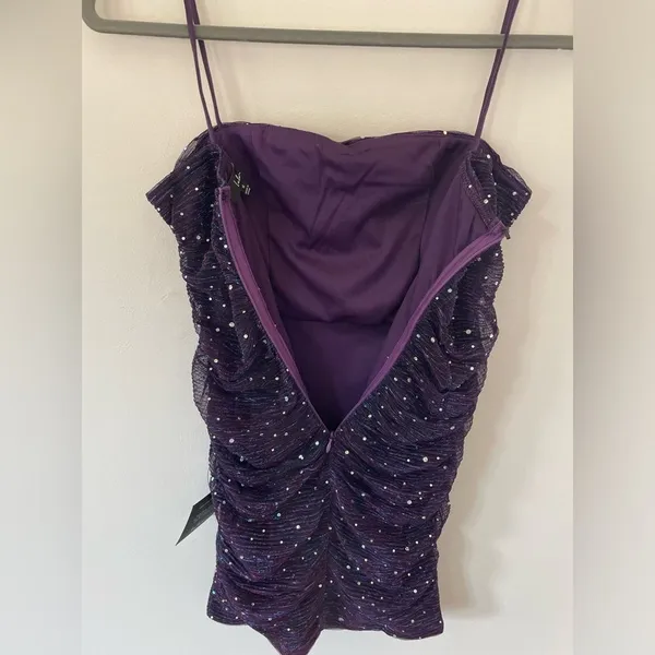 Lulus Flirty Vibes Purple Multi Sparkly Ruched Bodycon Mini Dress NEW size M - Image 8