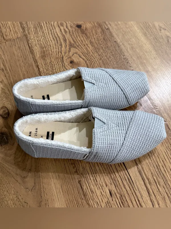 Toms X West Elm Womens Alpargata Mid Grey Repreve Waffle Knit Faux Shearling - Image 2