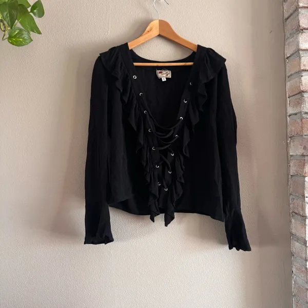 SCULLY Black‎ Ruffle Blouse Black - Image 2
