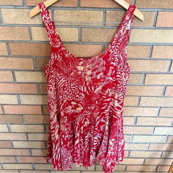 Free People Red Flowy Tank Mini Dress Boho Patterned Size Small - Image 2
