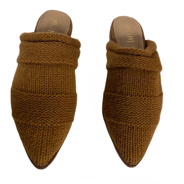 Mi.Im Brown Leather & Knit Sweater Fabric Flat Mule Slide Shoes (6m) - Image 9