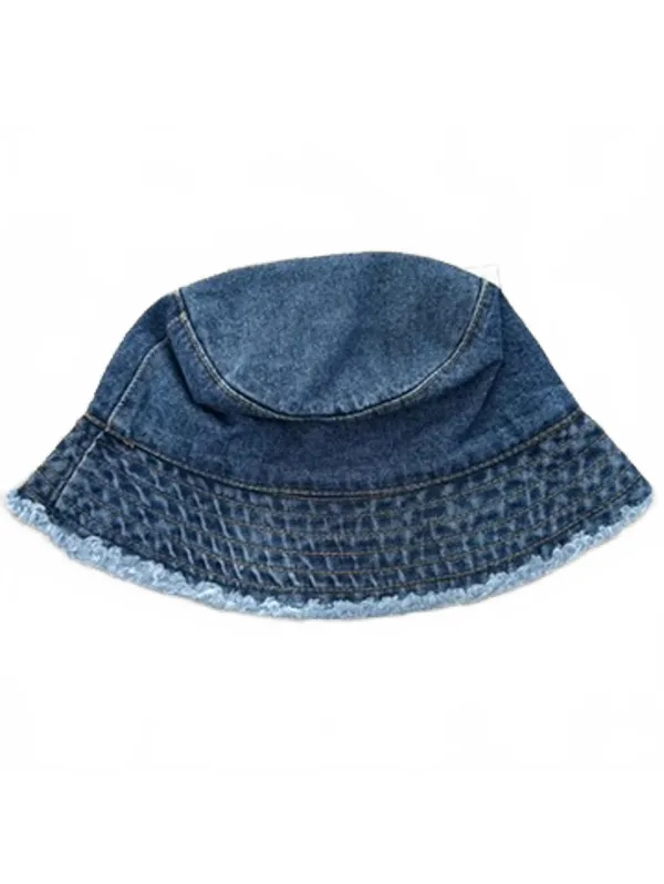 Mango Cotton Frayed Denim Bucket Hat NWT Blue - Image 5