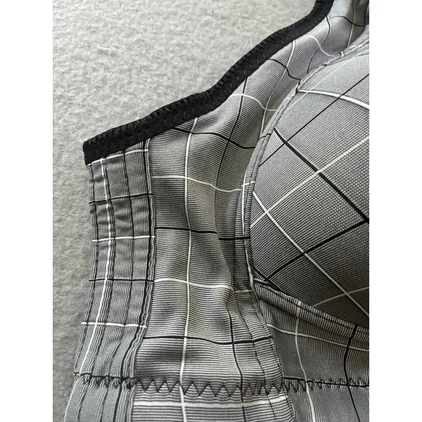 Womens Full Coverage Push Up Bra Wide Strap Padded Plunge Gray Black Plaid Large - Image 6