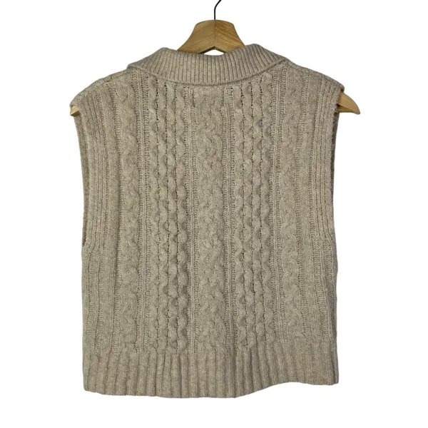 Pink‎ Rose Cream Cable Knit V-Neck Sleeveless Sweater S - Image 2