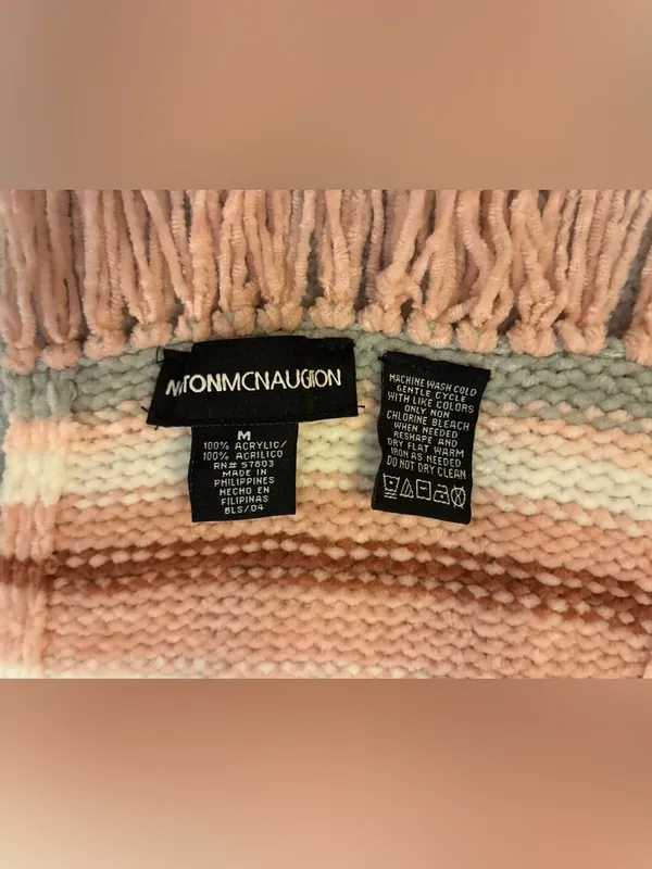 Women’s NatonMcNaughton Striped Pink Multicolor Knit Fringe Scarf Size Mediu - Image 2