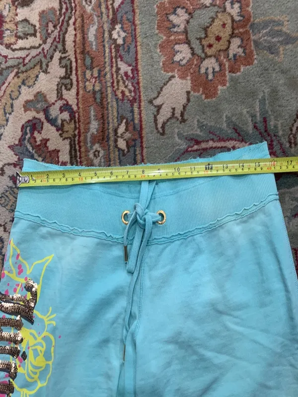 Juicy Couture Pam & Gela Sweat Shorts Distressed Blue Women's Medium - Image 10