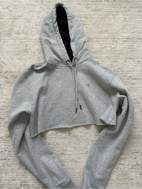 Champion Gray Cropped Hoodie (Size Small) - Image 3