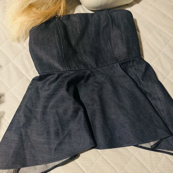 Zara Midnight Blue Denim Strapless Top - Image 7