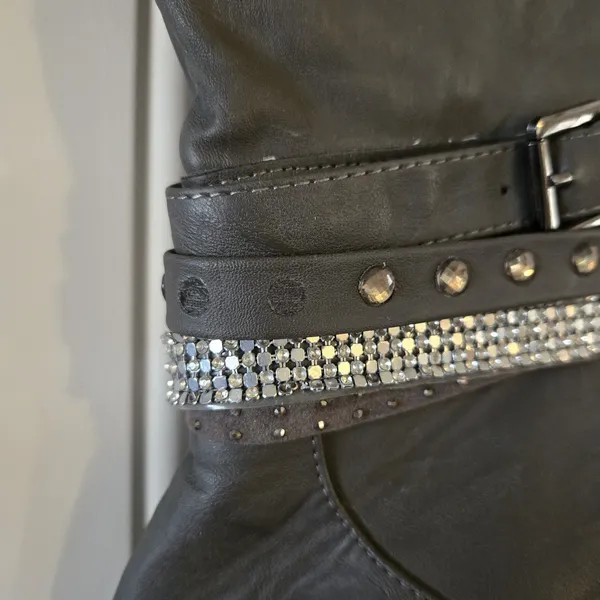 Vanity Gray Studded Rhinestone Knee High Boots Heeled Size 8.5 Alla VT - Image 11