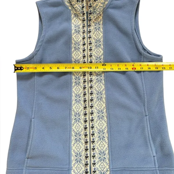 LL Bean Vest Jacket Blue Nordic Snowflake Fleece Mock Neck Full Zip Womens Med - Image 12